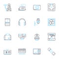 Electric machinery linear icons set. Battery, Windings, Generators, Transformers, Motors, Commutator, Regulator line