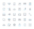 Electric machinery linear icons set. Battery, Windings, Generators, Transformers, Motors, Commutator, Regulator line