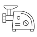 Electric meat grinder thin line icon, Kitchen appliances concept, Meat mincer sign on white background, mincing machine