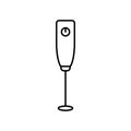 Electric milk frother. Linear icon of handheld cappuccino maker. Black simple illustration of foam mixer with round whisk for