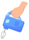 Electric mixer in human hand. Cooking cartoon icon