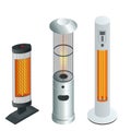 Electric Modern Long-Wave Infrared Patio Heaters and Gas Patio Heater. Isometric Best Patio Heaters for Your Garden Royalty Free Stock Photo