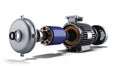 Electric motor in disassembled state 3d illustration on a white