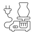 Electric motor machine with clay jug thin line icon, pottery making concept. Vector graphics. Clay jug modeling Royalty Free Stock Photo