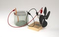 Electric motor running with electrical energy from electrolysis of water. Educational chemistry. 3D Render.