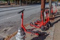 Electric Motorised Street Scooters on City Sidewalk Royalty Free Stock Photo