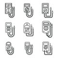Electric multimeter icons set, outline style