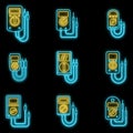 Electric multimeter icons set vector neon