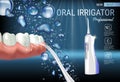 Electric Oral Irrigator ads. Vector 3d Illustration with Portable Water Pick Flosser.