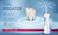 Electric Oral Irrigator ads. Vector 3d Illustration with Portable Water Pick Flosser. Royalty Free Stock Photo