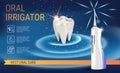 Electric Oral Irrigator ads. Vector 3d Illustration with Portable Water Pick Flosser.