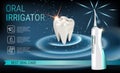 Electric Oral Irrigator ads. Vector 3d Illustration with Portable Water Pick Flosser.