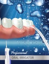 Electric Oral Irrigator ads. Vector 3d Illustration with Portable Water Pick Flosser.