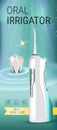Electric Oral Irrigator ads. Vector 3d Illustration with Portable Water Pick Flosser