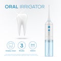 Electric oral irrigator teeth deep clean water promo banner realistic vector illustration Royalty Free Stock Photo