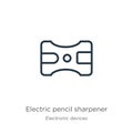 Electric pencil sharpener icon. Thin linear electric pencil sharpener outline icon isolated on white background from electronic Royalty Free Stock Photo