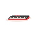 Electric piano or synthesizer. Musical instrument with black and white keyboard. Flat vector element for advertising