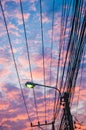 Electric pillars and clouds in twilight