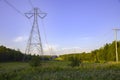 Electric pillars electricity power line high voltage distribution pylon Royalty Free Stock Photo