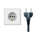 Electric pin prong disconnect. Pin socket and electricity plug isolated. Power plug unplug in flat style. Voltage cable off.