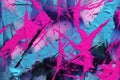 Electric pink and blue acid wash background with bold and striking lines and shapes