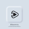 Electric Play icon. Plug. Power cord. Technology icons. Vector EPS 10. UI icon. Neumorphic UI UX white user interface web button.