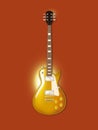 Electric playing jazz and rock guitar. Realistic detailed orange guitar on gradient backgroubd. Musical instrument modern for ent