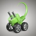 Electric plug on a car wheels. Green power concept. Energy for m