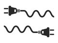 Electric plug and cord icon set, black isolated on white background, vector illustration. Royalty Free Stock Photo