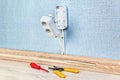 Electric plug house wiring during mounting Royalty Free Stock Photo