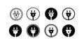 Electric plug icons set with black and white contrast design in vector format for technology and power concepts Royalty Free Stock Photo