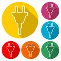 Electric plug sign icon, Power energy symbol, color icon with long shadow Royalty Free Stock Photo