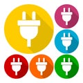 Electric plug sign icon, Power energy symbol set with long shadow Royalty Free Stock Photo