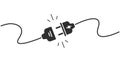 Electric plug socket connect disconnect cable wire icon simple graphic illustration, idea of error failure 404 web page black
