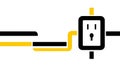 Electric Plug and Socket Connection Concept, Black and Yellow Lines on White Royalty Free Stock Photo
