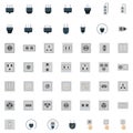 Electric plug and socket set vector icon set color isolated on white background Royalty Free Stock Photo
