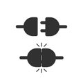 Electric plug unpluged and pluged in with click effect. Stock vector illustration isolated on white background Royalty Free Stock Photo
