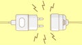 Electric plug. Vector flat outline illustration. Concept background plug and socket unplugged with lightning
