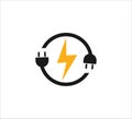 electric plugin in circle loop with electric symbol vector icon logo design for renewable electric power source