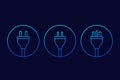 Electric plugs icons, linear vector