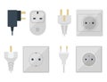Electric plugs stack outlet illustration energy socket electrical outlets plugs european and usa, asia appliance