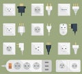 Electric plugs stack outlet illustration energy socket electrical outlets plugs european and usa, asia appliance