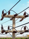 Electric pole with blue sky background. Royalty Free Stock Photo