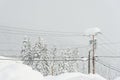 Electric pole covered with a lot of snow in the winter Royalty Free Stock Photo