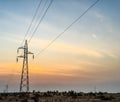 Electric Pole in a Farm with Golden Sky