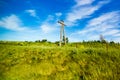 Electric pole on nature in spring Royalty Free Stock Photo