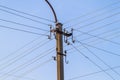 Electric pole power lines and wires with blue sky Royalty Free Stock Photo