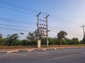 The electric pole and electric transformer Royalty Free Stock Photo