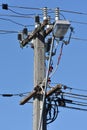 Electric pole with wires and isolators