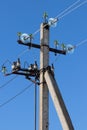 Electric pole with wires and power equipment Royalty Free Stock Photo